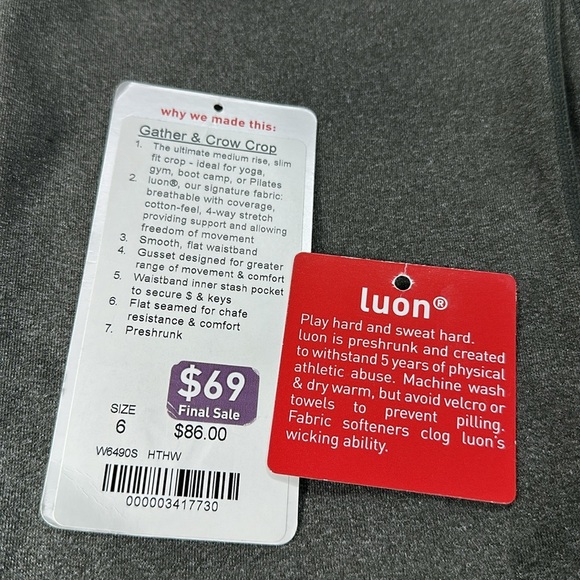 New Lululemon Gather and Crow Crop Heathered Willow Size 6 - Picture 15 of 15
